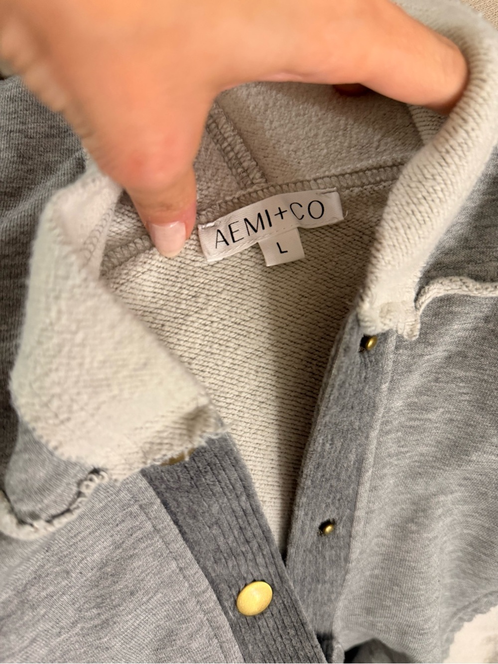 Women's Gray and Cream Colorblock Hooded Pullover - Picture 3 of 4